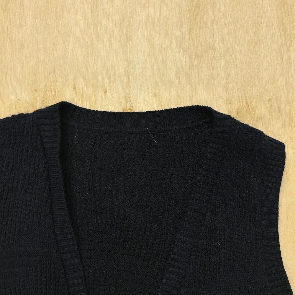 Vintage Sweater Vest Womens Medium Navy V Neck Tight-Knit Button Top - Picture 3 of 6